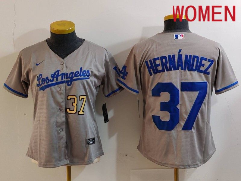 Women Los Angeles Dodgers #37 Hernandez Grey Nike Game 2024 MLB Jersey style 7267->women mlb jersey->Women Jersey
